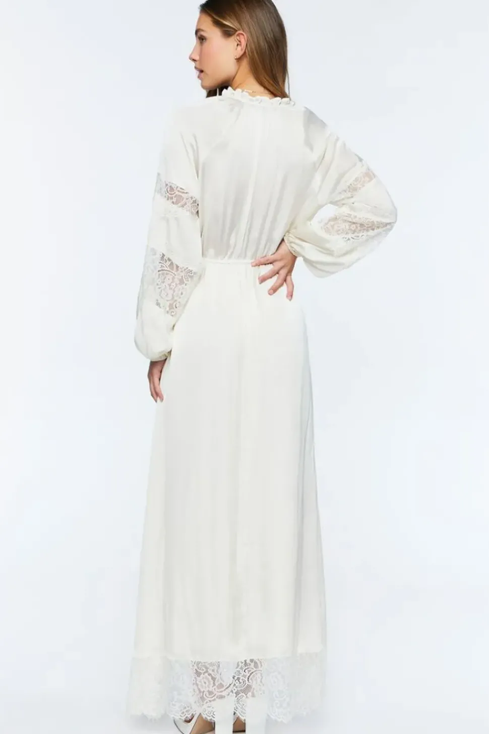 Satin Lace-Trim Maxi Dress