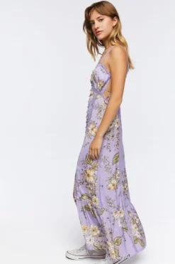 Satin Lace-Trim Midi Dress