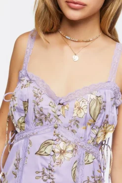 Satin Lace-Trim Midi Dress