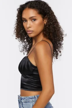 Satin Lace-Up Cropped Cami