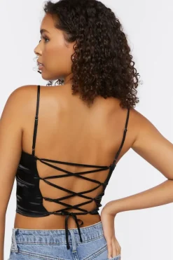 Satin Lace-Up Cropped Cami