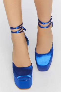 Satin Lace-Up Platform Heels