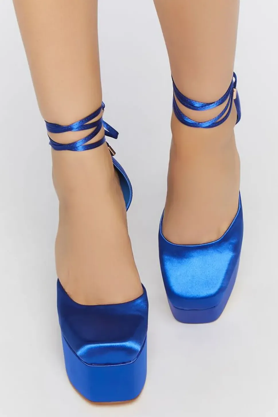 Satin Lace-Up Platform Heels