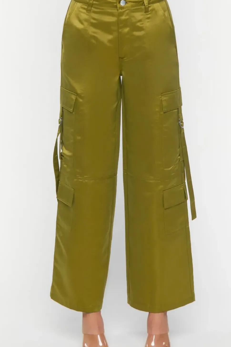 Satin Mid-Rise Cargo Pants