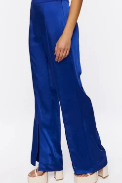 Satin Mid-Rise Split-Hem Pants