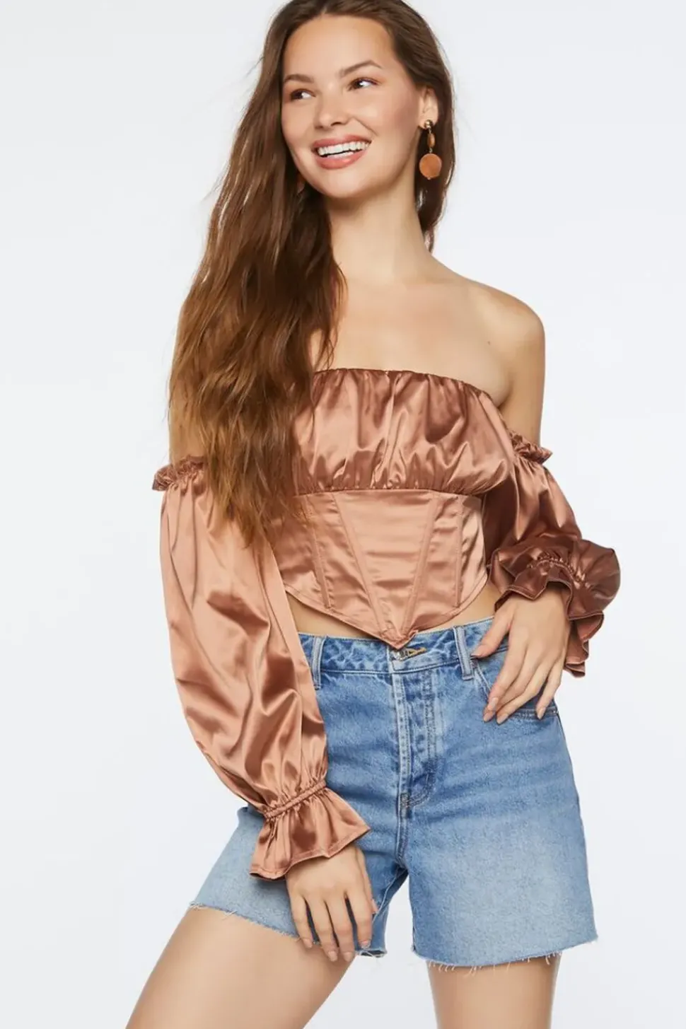 Satin Off-The-Shoulder Crop Top