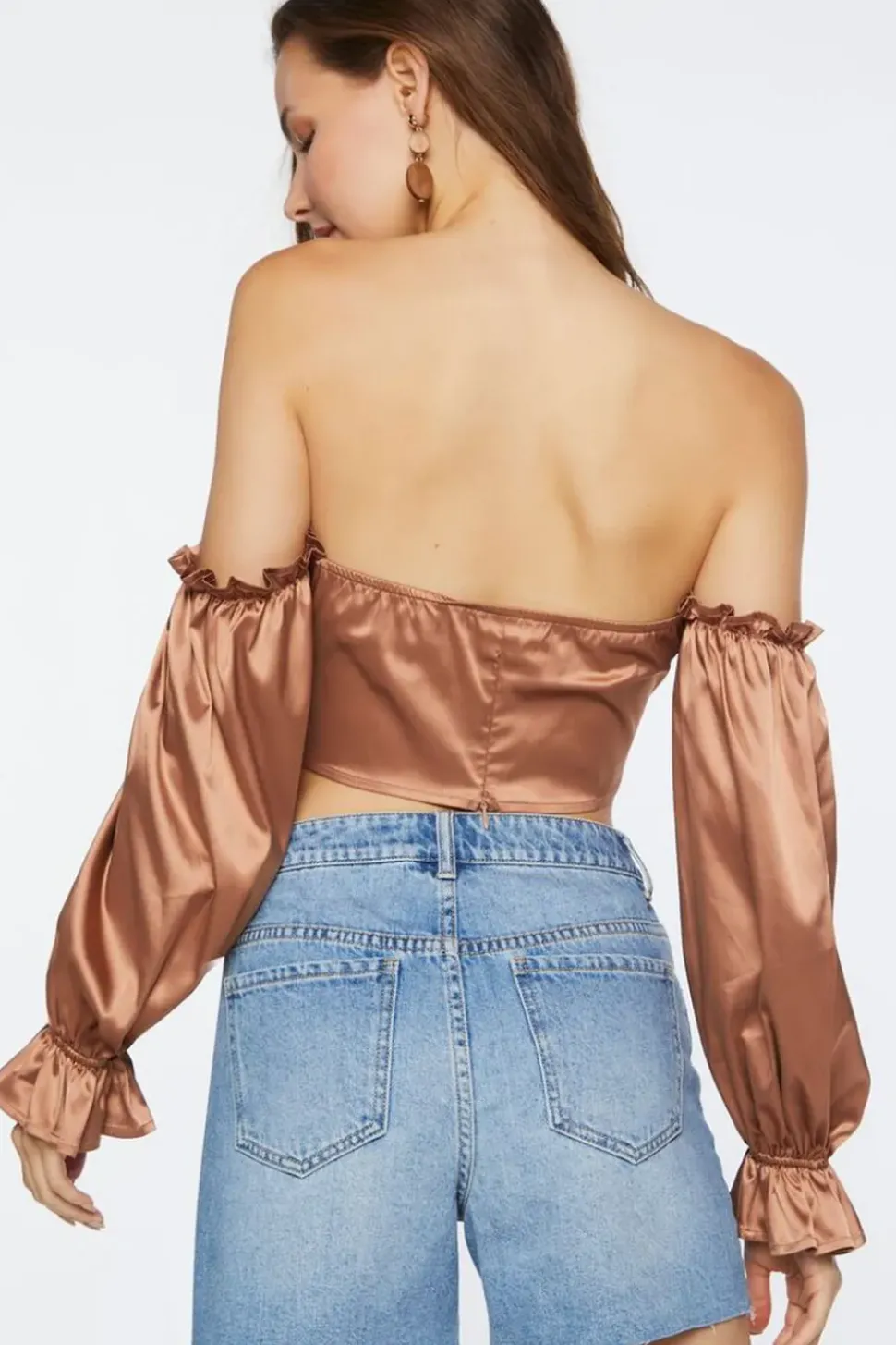 Satin Off-The-Shoulder Crop Top