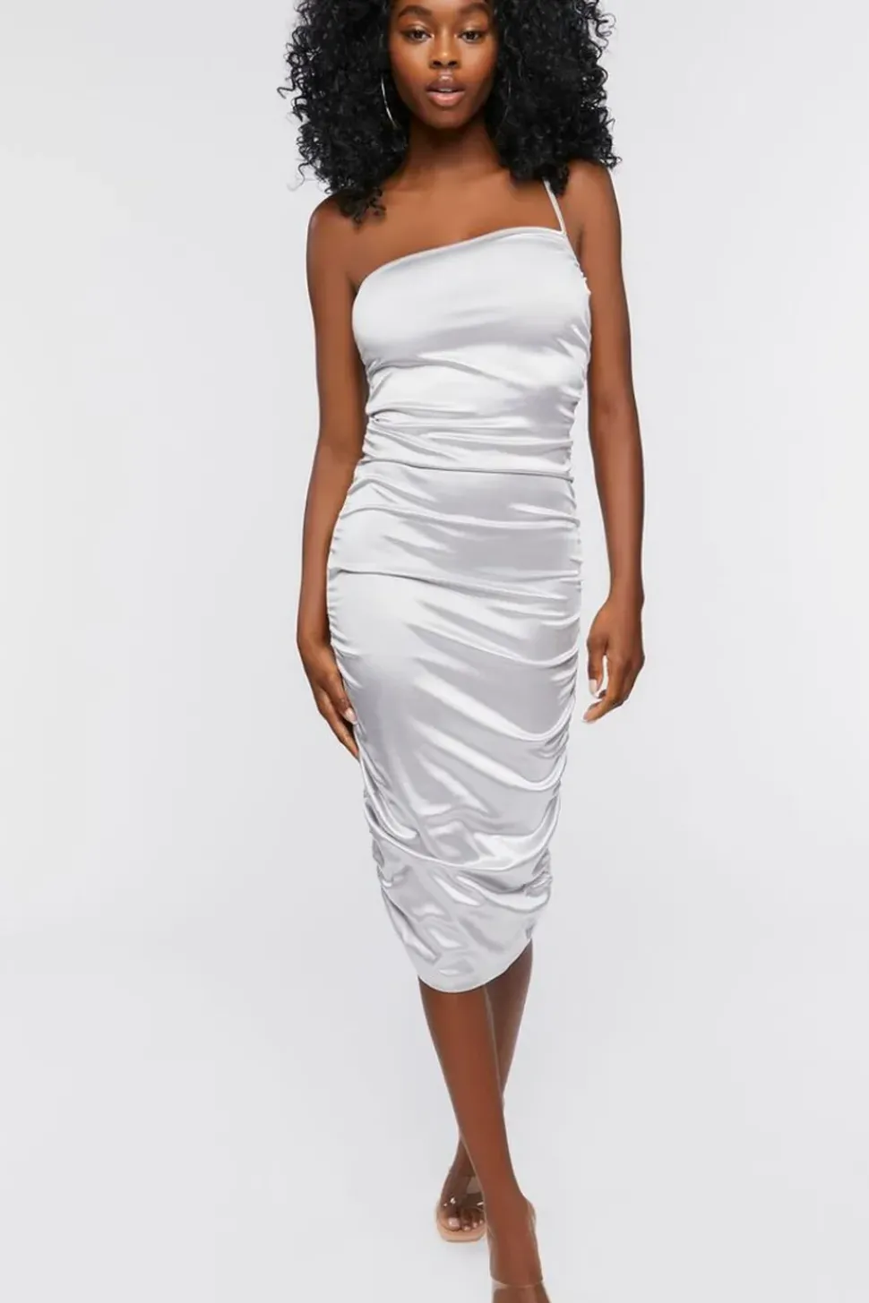 Satin One-Shoulder Midi Dress