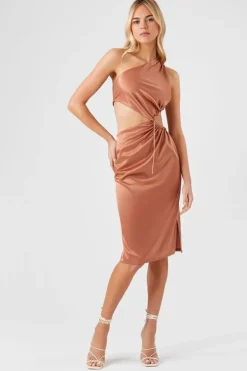 Satin One-Shoulder Midi Dress