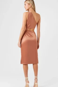 Satin One-Shoulder Midi Dress