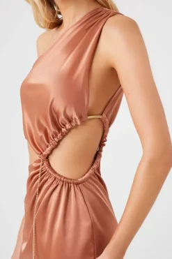 Satin One-Shoulder Midi Dress