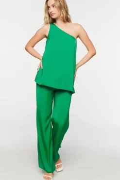 Satin One-Shoulder Top & Pants Set