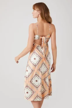 Satin Ornate Print Midi Dress