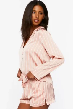Satin Pinstripe Shirt & Shorts Pajama Set