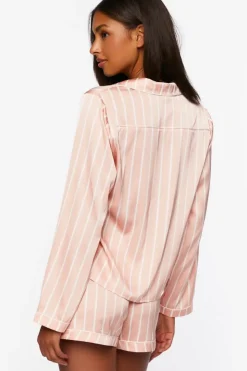 Satin Pinstripe Shirt & Shorts Pajama Set