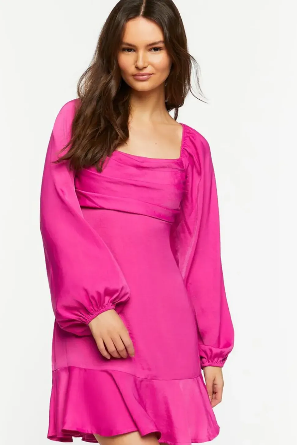 Satin Pintucked Flounce Mini Dress