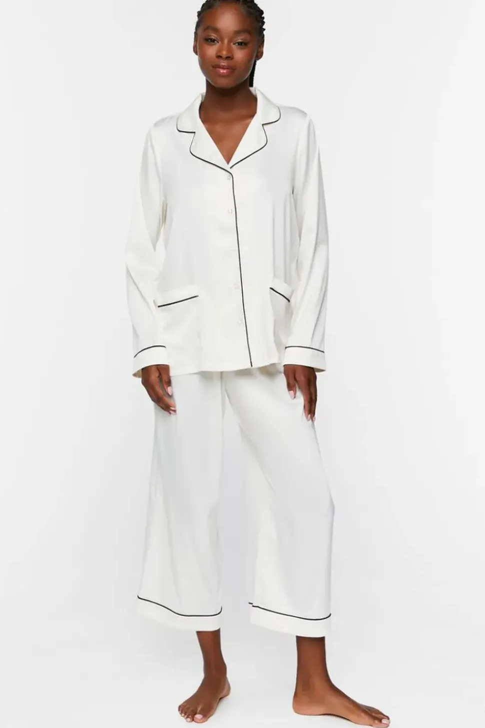 Satin Piped-Trim Shirt & Shorts Pants Set