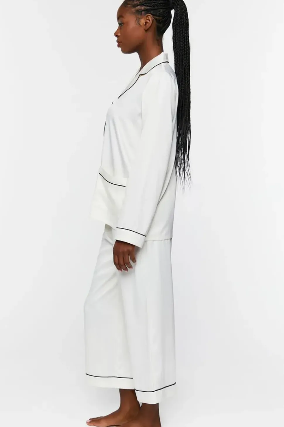 Satin Piped-Trim Shirt & Shorts Pants Set