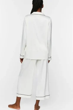 Satin Piped-Trim Shirt & Shorts Pants Set
