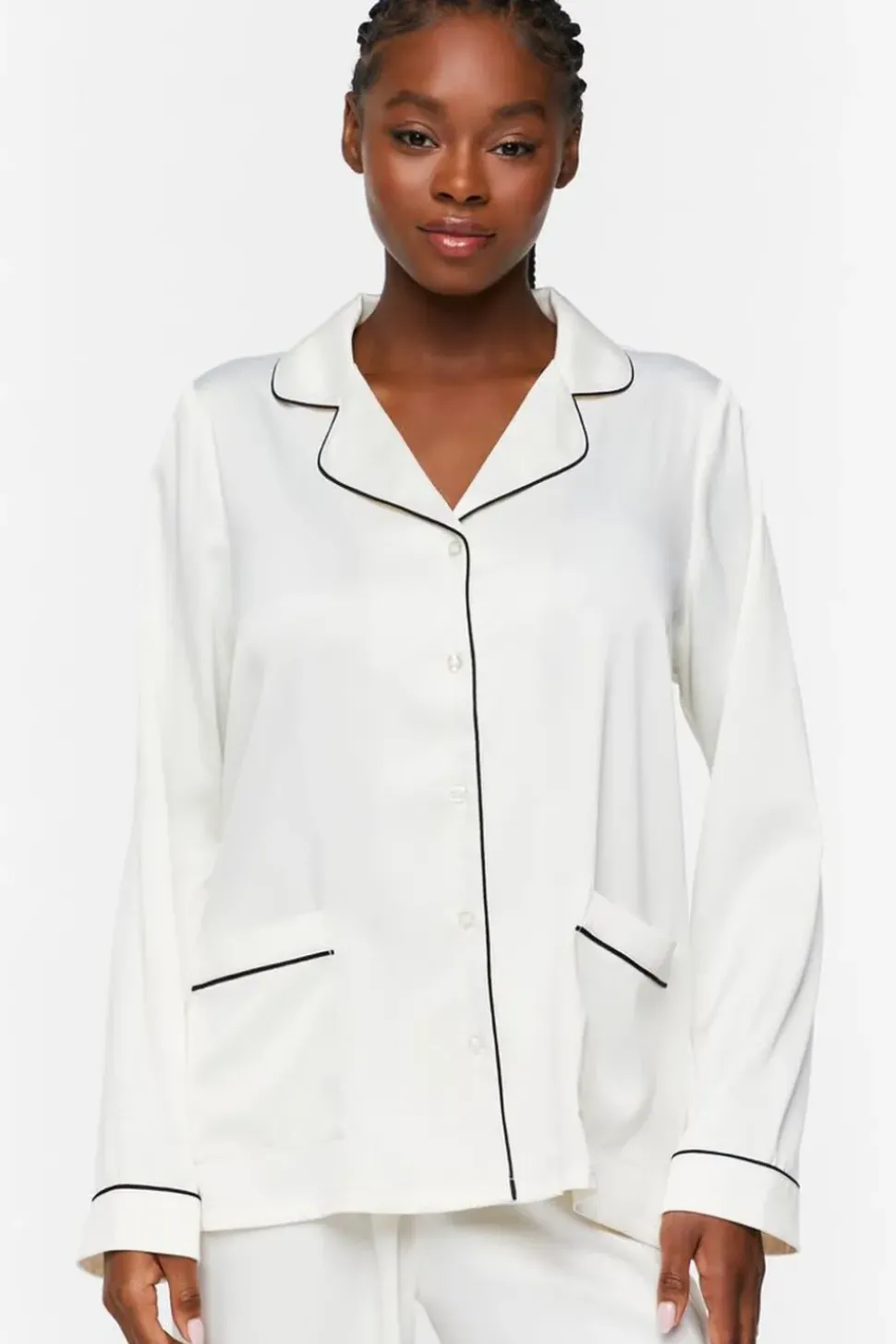 Satin Piped-Trim Shirt & Shorts Pants Set