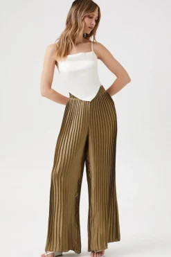 Satin Pleated Wide-Leg Pants
