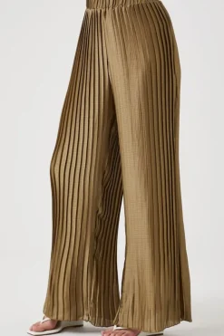Satin Pleated Wide-Leg Pants