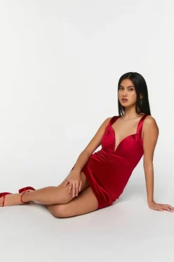 Satin Plunging Crisscross Mini Dress