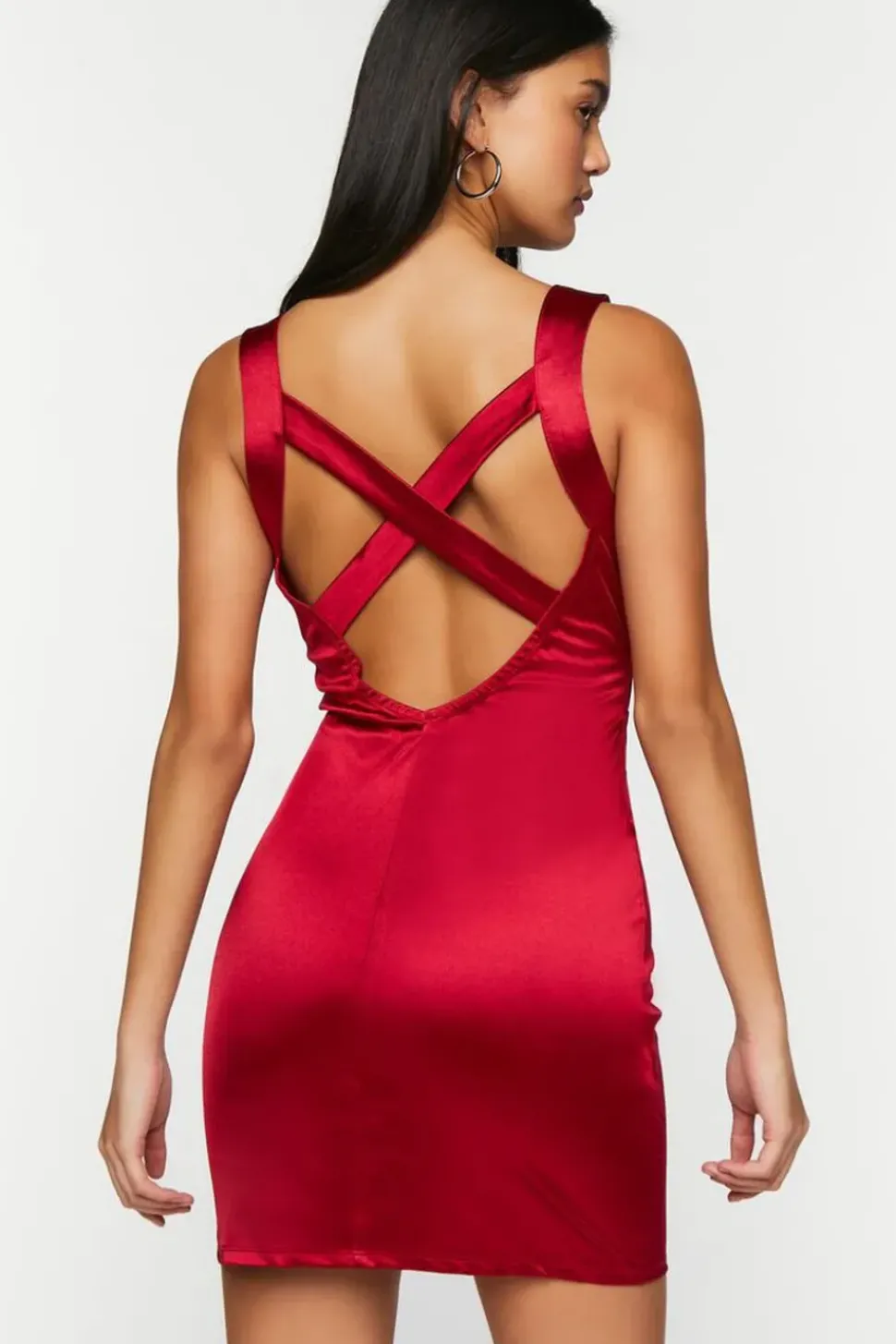 Satin Plunging Crisscross Mini Dress