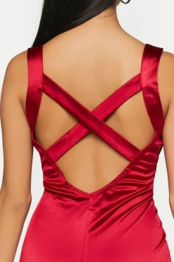 Satin Plunging Crisscross Mini Dress