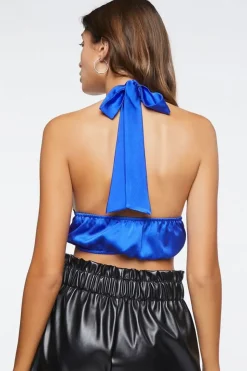 Satin Plunging Halter Crop Top