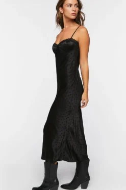 Satin Polka Dot Midi Slip Dress