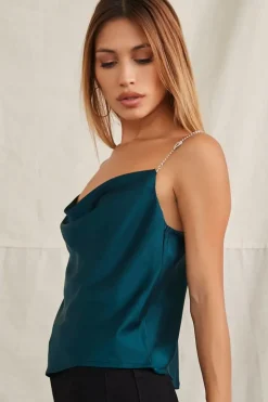 Satin Rhinestone Cowl Cami