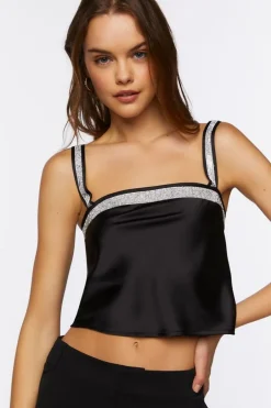 Satin Rhinestone Cropped Cami