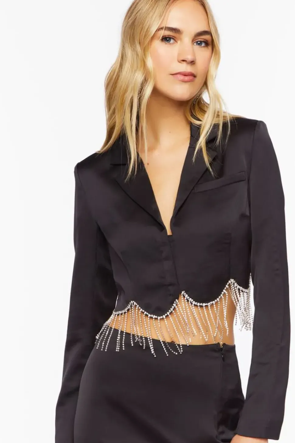 Satin Rhinestone Fringe Mini Skirt