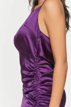 Satin Ruched Halter Mini Dress