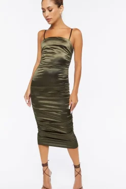 Satin Ruched Midi Dress