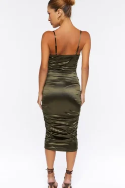 Satin Ruched Midi Dress