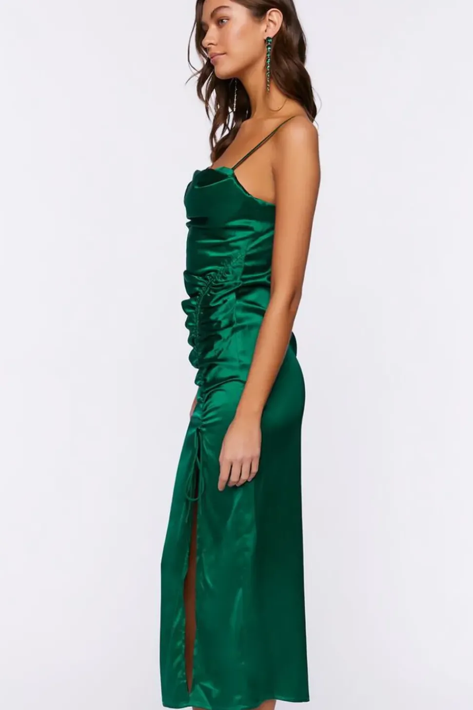 Satin Ruched Midi Dress
