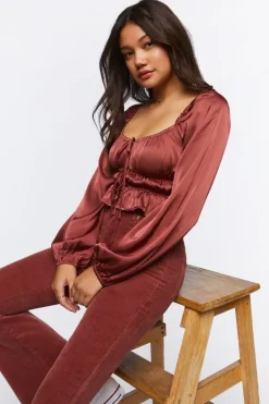 Satin Ruffle-Hem Crop Top