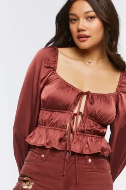 Satin Ruffle-Hem Crop Top