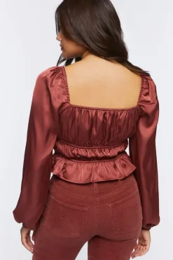Satin Ruffle-Hem Crop Top