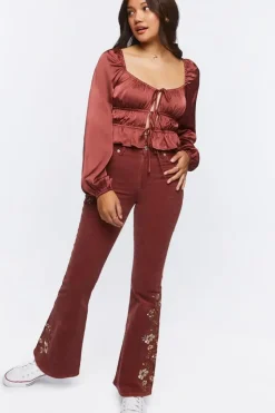 Satin Ruffle-Hem Crop Top