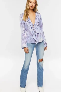 Satin Ruffle-Trim Top
