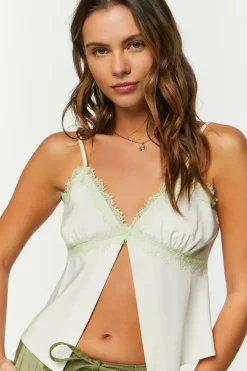 Satin Split-Front Lace-Trim Cami