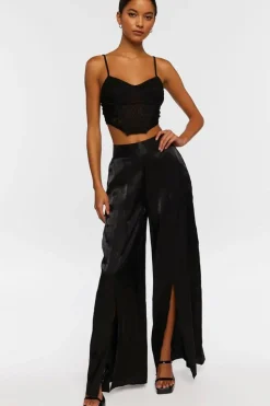 Satin Split-Hem Palazzo Pants