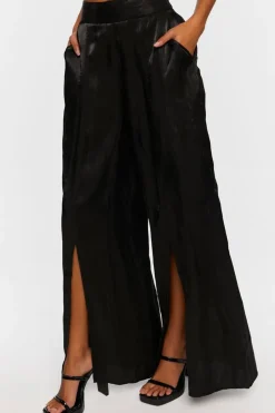 Satin Split-Hem Palazzo Pants
