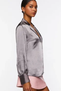 Satin Split-Hem Shirt