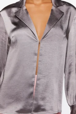 Satin Split-Hem Shirt
