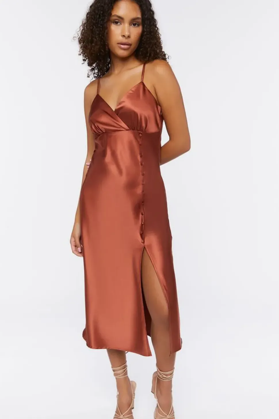 Satin Surplice Midi Dress