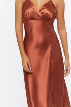 Satin Surplice Midi Dress